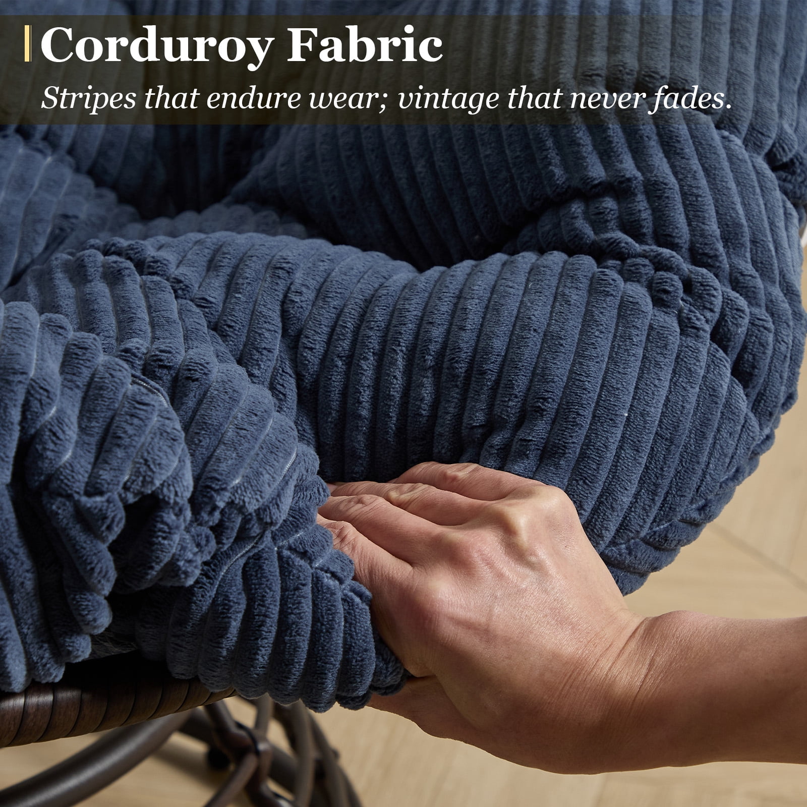 MOONMISS 360° Swivel Wicker Papasan Chair with Soft Thick Cushion for Living Room,Navy Blue