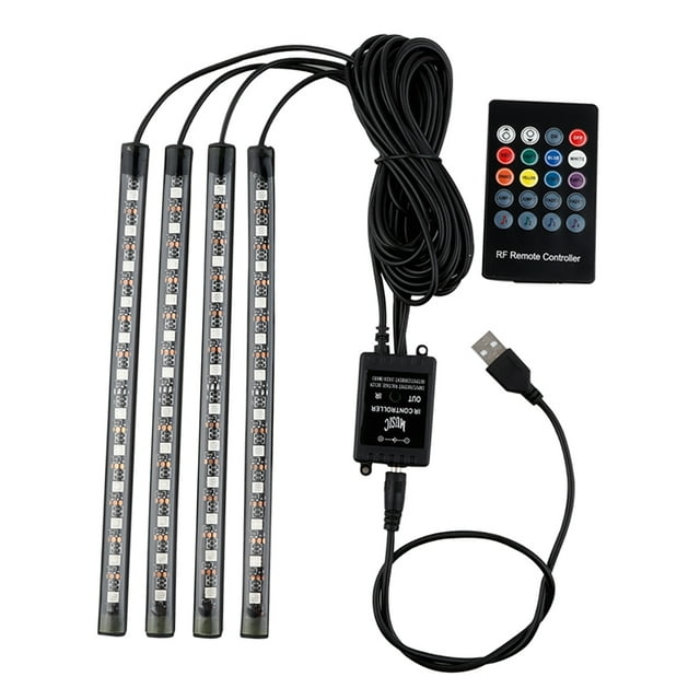 Tira de luces LED para coche, 4 piezas 36 LED DC 12V Multicolor Música Coche USB Luz inter Abanopi Luz de tira