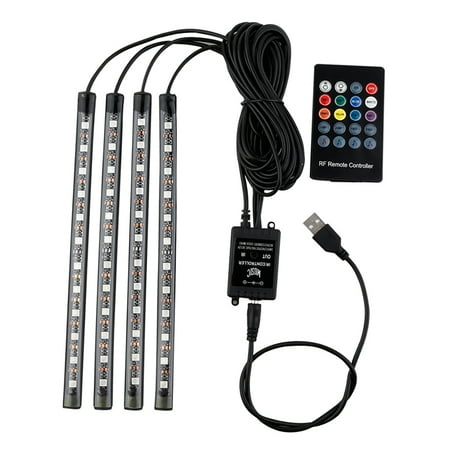 moobody Car LED Strip Light  4pcs 36 LED DC 12V Multicolor Car USB Interior Light LED Under Dash Kit with Sound Active Function & Wireless Remote Control