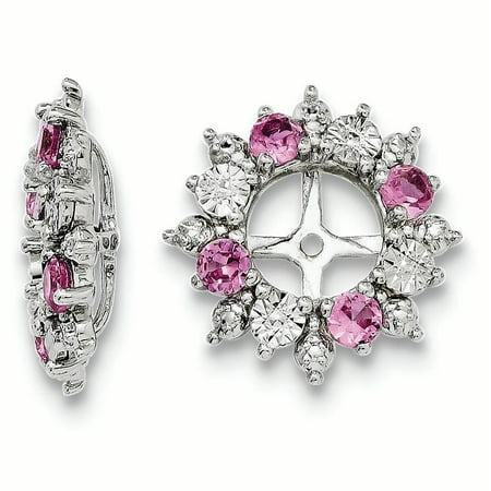 Sapphire Earring Jackets - Sterling Silver Rhodium Created Pink Sapphire Earring Jacket 1.79grams (L 15mm W 15mm)Diamond-cut | Sterling silver | Rhodium-plated | Created pink sapphire