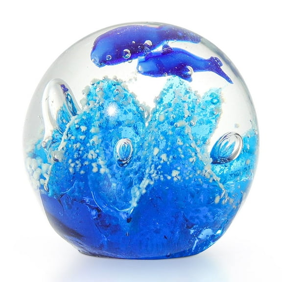 1pcs Hand Blown Ocean Waves Crystal Ball - Glass Collectible Figurines - Paperweight Glass Ball Aquarium DecorOffice Decor，58mm，Blue