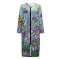 thumbnail image 4 of FKELYI Purple Daisy Flower Lavender Print Women Zip Up Robe Nightgowns Comfy House Coats Full Length Breathable Sleepwear House Dress Long Sleeve Bathrobe with 2 Pockets, L, 4 of 6