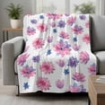 thumbnail image 2 of Purple Pink Spring Floral Blanket Soft Cozy Warm Throw Blanket for Couch, Plush Fuzzy Flannel Fleece Blankets for Sofa, Summer Botanical Flower Bed Blankets Lightweight Gifts for Women, 40"x50", 2 of 9