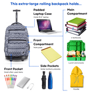 J World Unisex Sundance 20 Rolling Backpack with Laptop Sleeve for School and Travel, Tribal