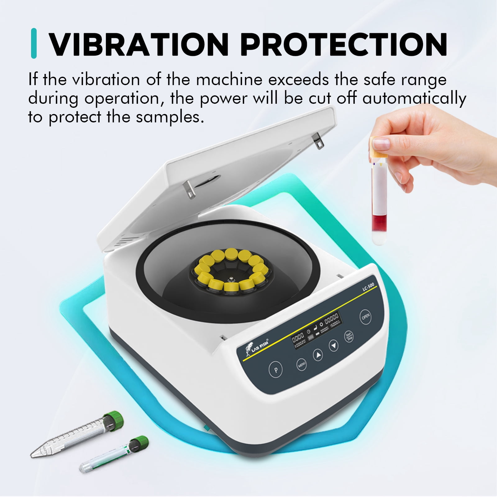 LAB FISH LC500-12 Low Speed Lab Centrifuge, 12-Place 4000rpm, 2075xg, 9 Programs, for 2ml/5ml/10ml/15ml Tubes – Benchtop Machine for PRP, Plasma, PRF Separation