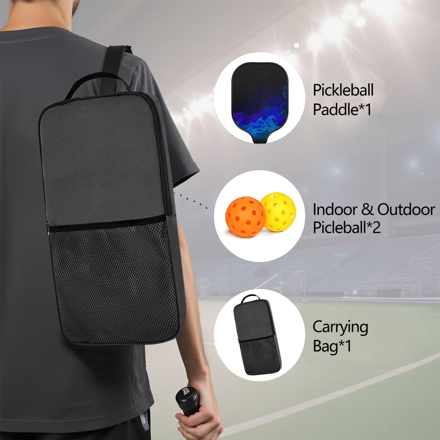 Pickleball Paddles Set Of 1, Fiberglass Surface, Fluid Smoke Aurora Art Style, 1 Paddle, 2 Balls & Bag