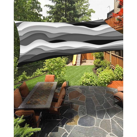 Sun Shade Sail 12x16Ft Gradient Ocean Waves Dark Gray Gradient Waves Uv Block Sunshade Canopy Outdoor Shade Cover Rectangle Shade Cloth For Patio Garden Yard Deck Pergola