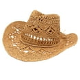 thumbnail image 2 of Sombrero de vaquero de paja, sombrero de ala , sombrero de disquete de protección solar para hombres y mujeres, sombreros de paja , Yinane Sombrero de vaquero, 2 of 8