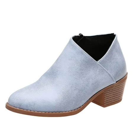 OJSFQUFP Non Slip Shoes for Women Women s Ankle Boot Fashion Boots Riding Boots for Women Comfortable Work Shoes for Women Dress Boots for Women Low Heel Blue 42