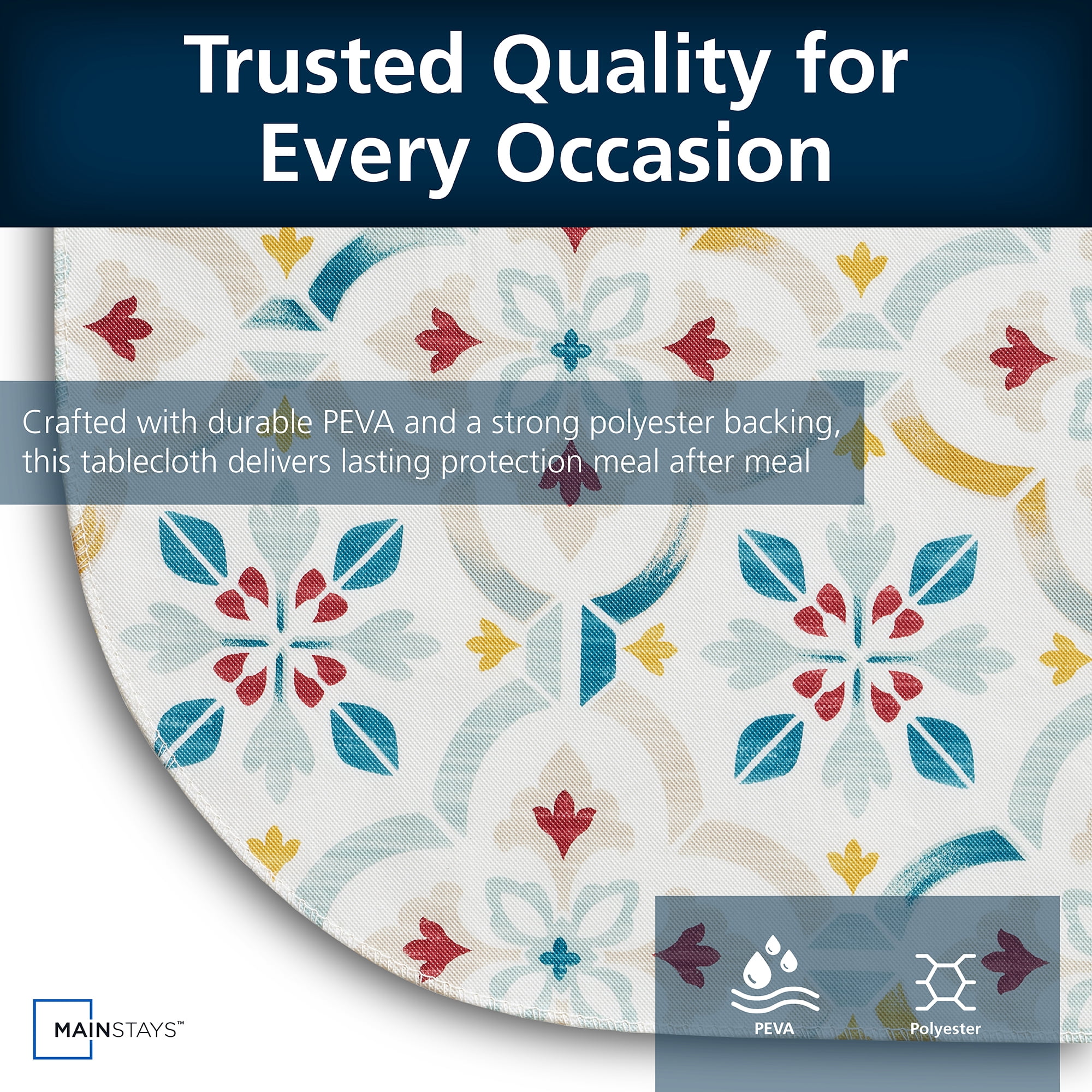 Mainstays PEVA Everyday, Indoor & Outdoor Tablecloth 60" x 84" Farmhouse Tile