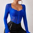 thumbnail image 2 of Odeerbi Vintage Corset Tops with Sleeves for Women 2025 Medieval Lace Trim Boned Corset Sexy Mesh Perspective Flower Print Retro Fishbone Strap Waist Corset Blue, 2 of 9