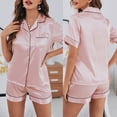 thumbnail image 6 of Women Short Sleeve Pajamas Set Two-piece Nightgown Short-sleeved Loungewear Solid Color Top Shorts for Daily Wear, 6 of 20