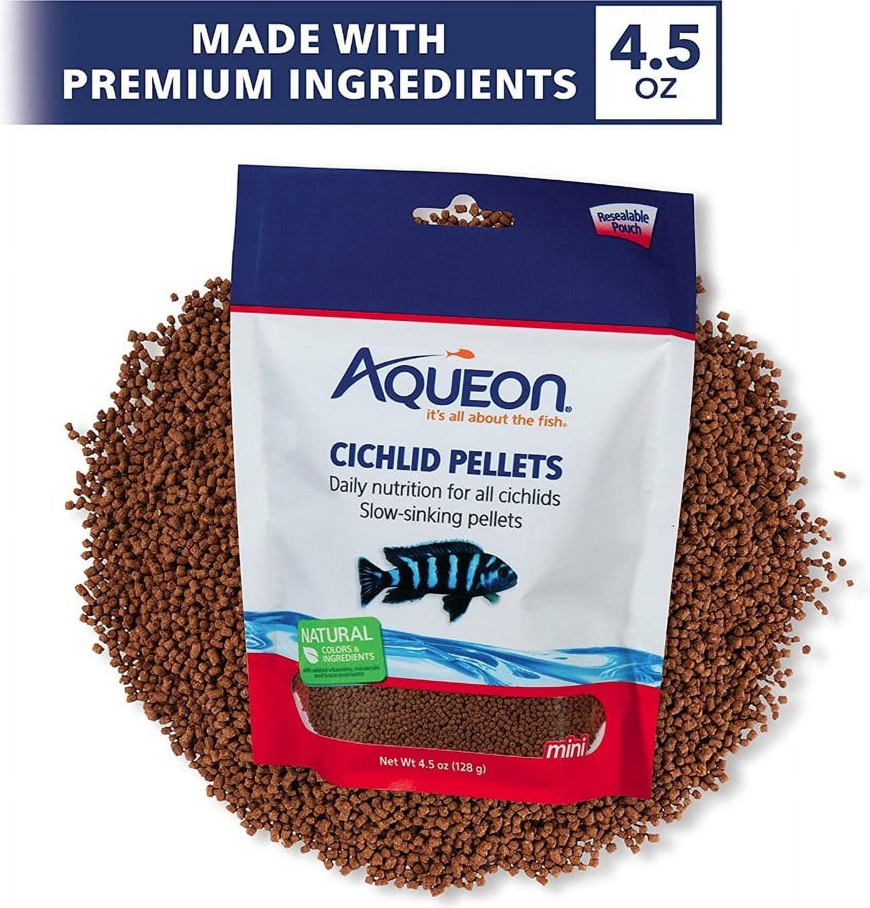 Aqueon Mini Cichlid Food Pellets [Aquarium Cichlid Food, Aquarium Supplies] 13.5 oz (3 x 4.5 oz)