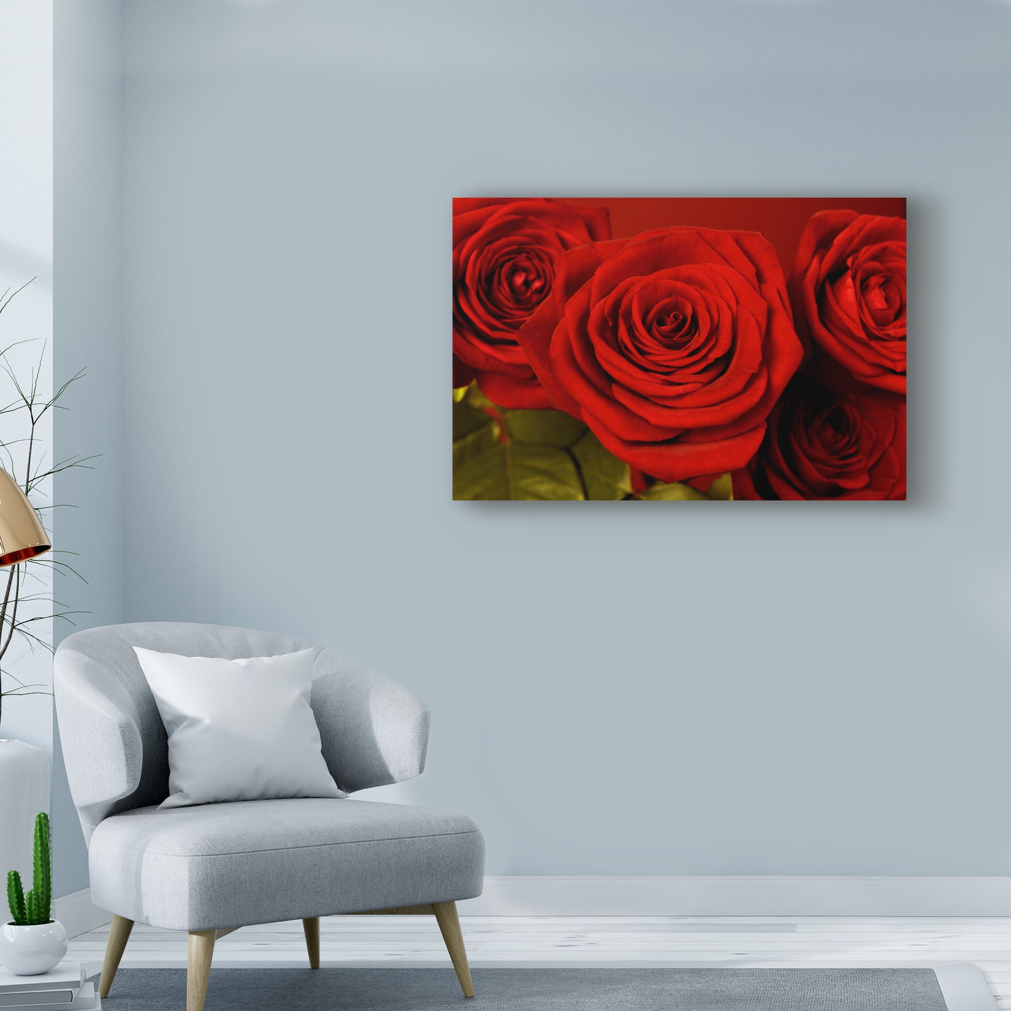 Trademark Fine Art '3 Red Roses' Canvas Art by Tom Quartermaine