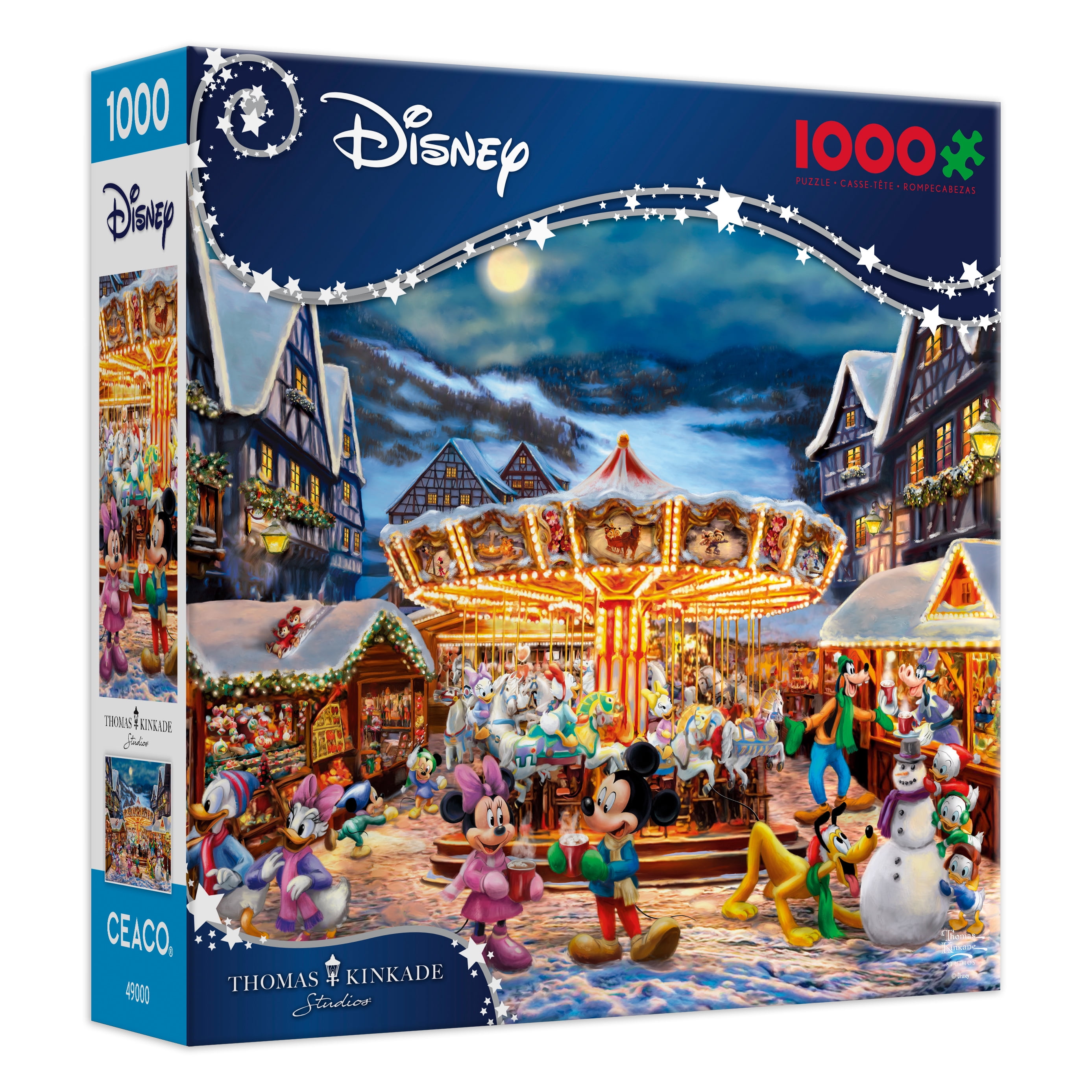 Ceaco Thomas Kinkade Disney Mickey and Minnie Christmas Market 1000-Piece Interlocking Jigsaw Puzzle for Adults Ages 14+