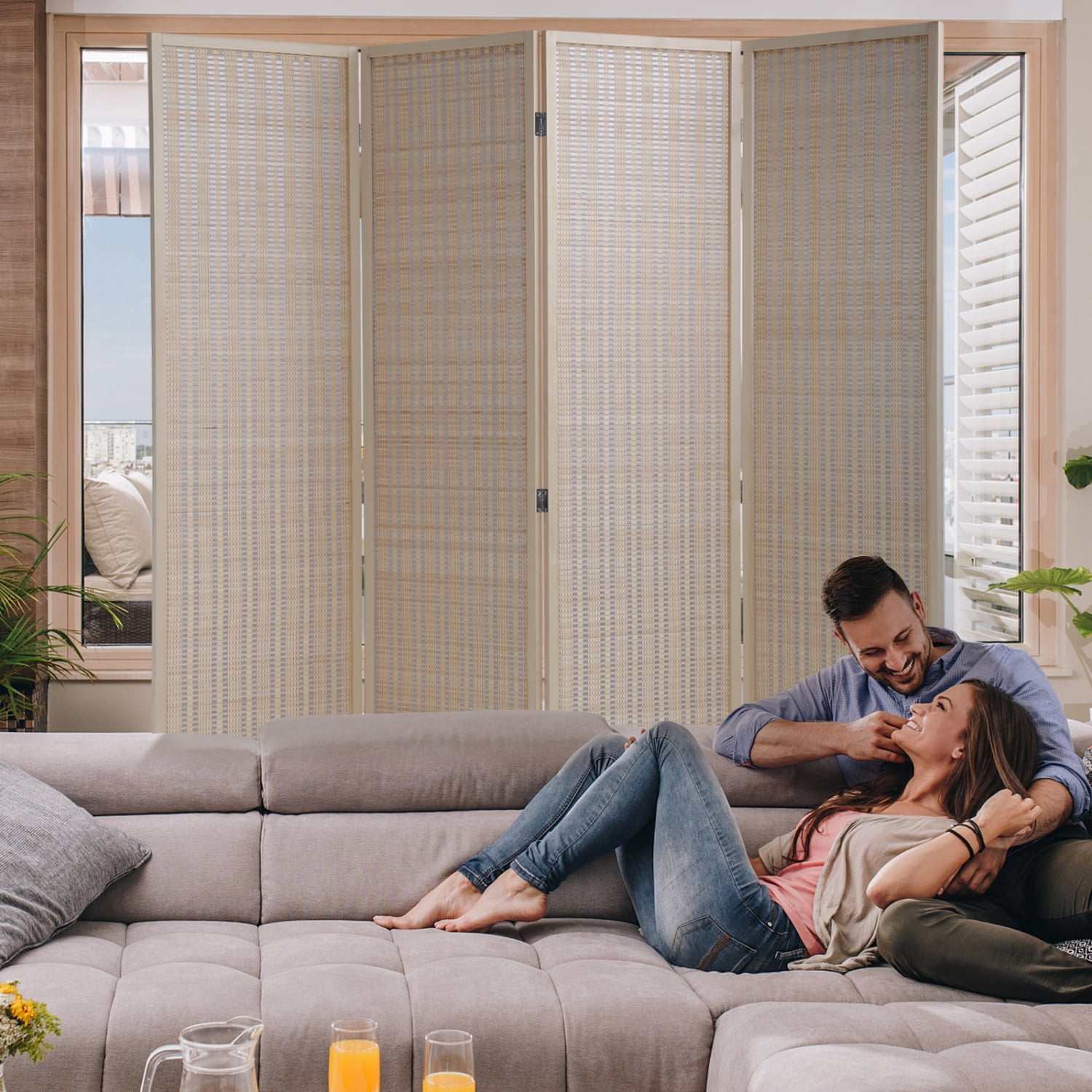 Bamboo Room Dividers with 4 Panel Folding Privacy Screen for Room Separation 72" Room Partitions and Dividers Freestanding Wall Divider for Home Office, Bedroom, Natural