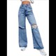 thumbnail image 2 of Pantalones Vaqueros Rotos de Cintura Alta para Mujer, Desgastados, Holgados, Rectos y de Pierna Azul Medio S, 2 of 10