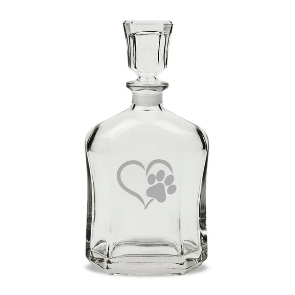 Paw Print Heart Deep Etched Stemless Red Wine Glass Set of 4