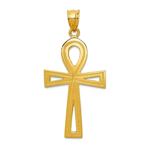 14k Yellow Gold Solid Polished Ankh Religious Faith Cross Charm 28x18mm Pendant Necklace for Women