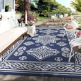 thumbnail image 3 of FairOnly 9'x12'Vintage Medallion Floral Outdoor Rug Waterproof Reversible UV Resistant Portable for Patio RV Camping,Dark Blue, 3 of 6
