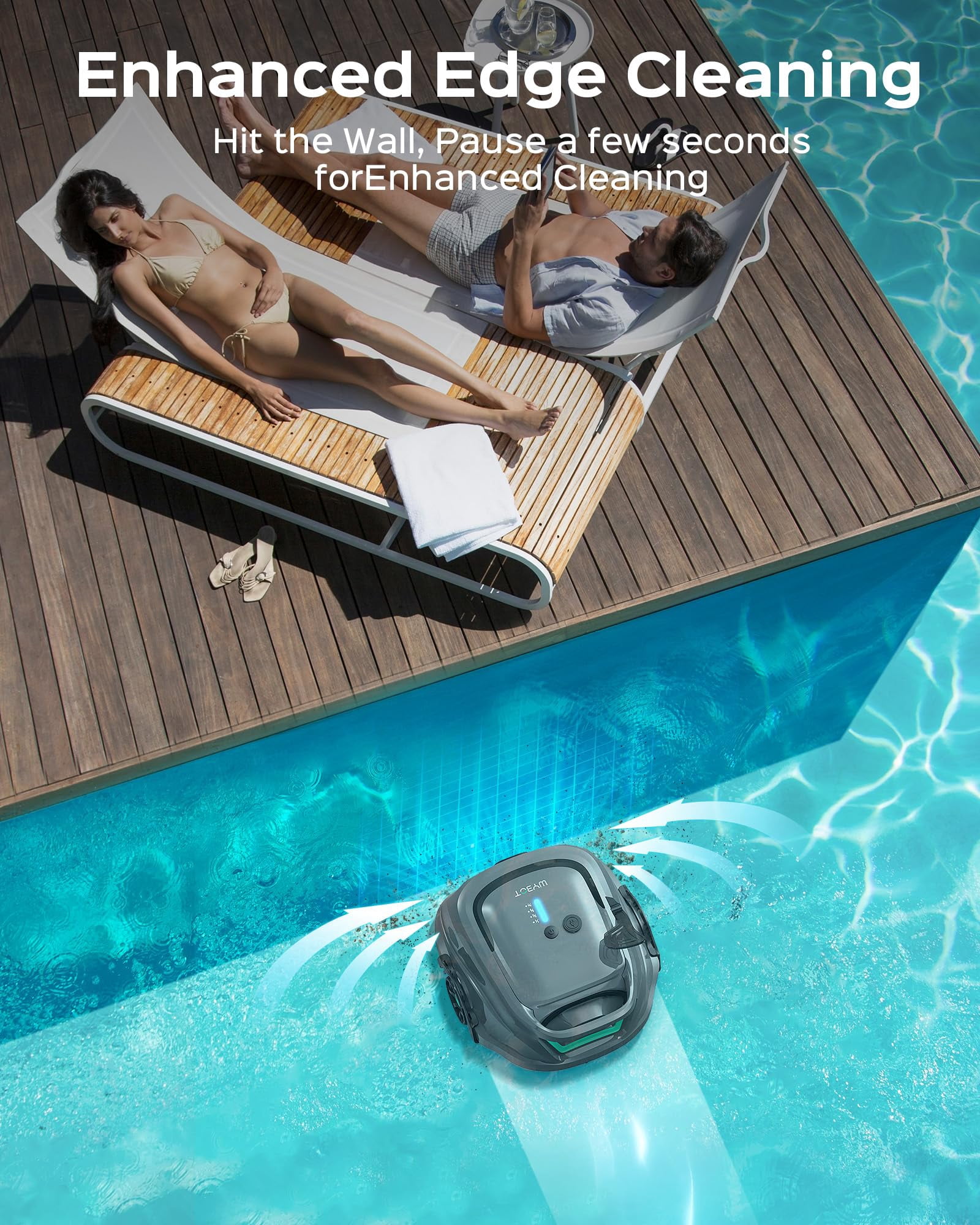WYBOT A1 Cordless Robotic Pool Cleaner, Automatic Pool Vacuum for Above Ground Pools with 120 Mins, Double Filters, LED Indicator, Charge in 2.5H, 4 Cleaning Modes, Grey & Green