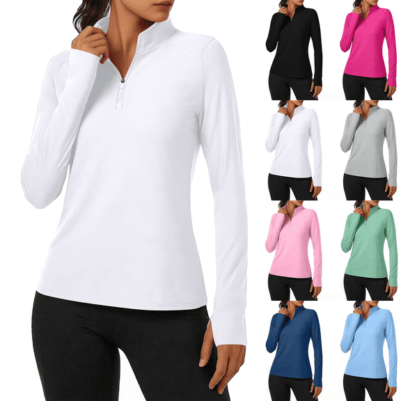 Womens Sun Protection Sweatshirt Standing Collar Long Sleeve Shirt Lightweight Breathable Rash Guard Hiking Workout Pullover Tops S-2XL