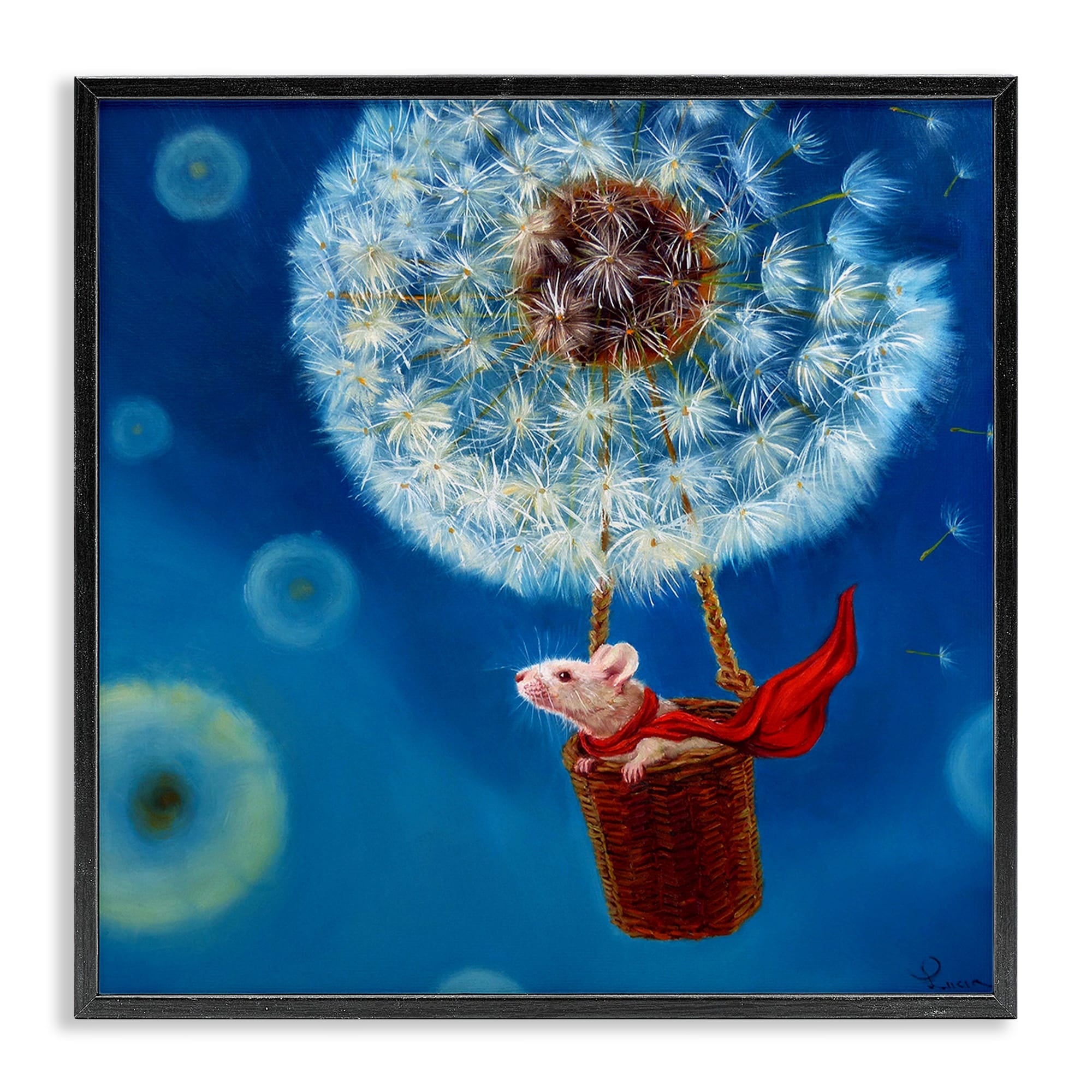 Stupell Industries Dandelion Hot Air Balloon Sky Mouse Red Scarf Framed Wall Art, 24 x 24, Design by Lucia Heffernan