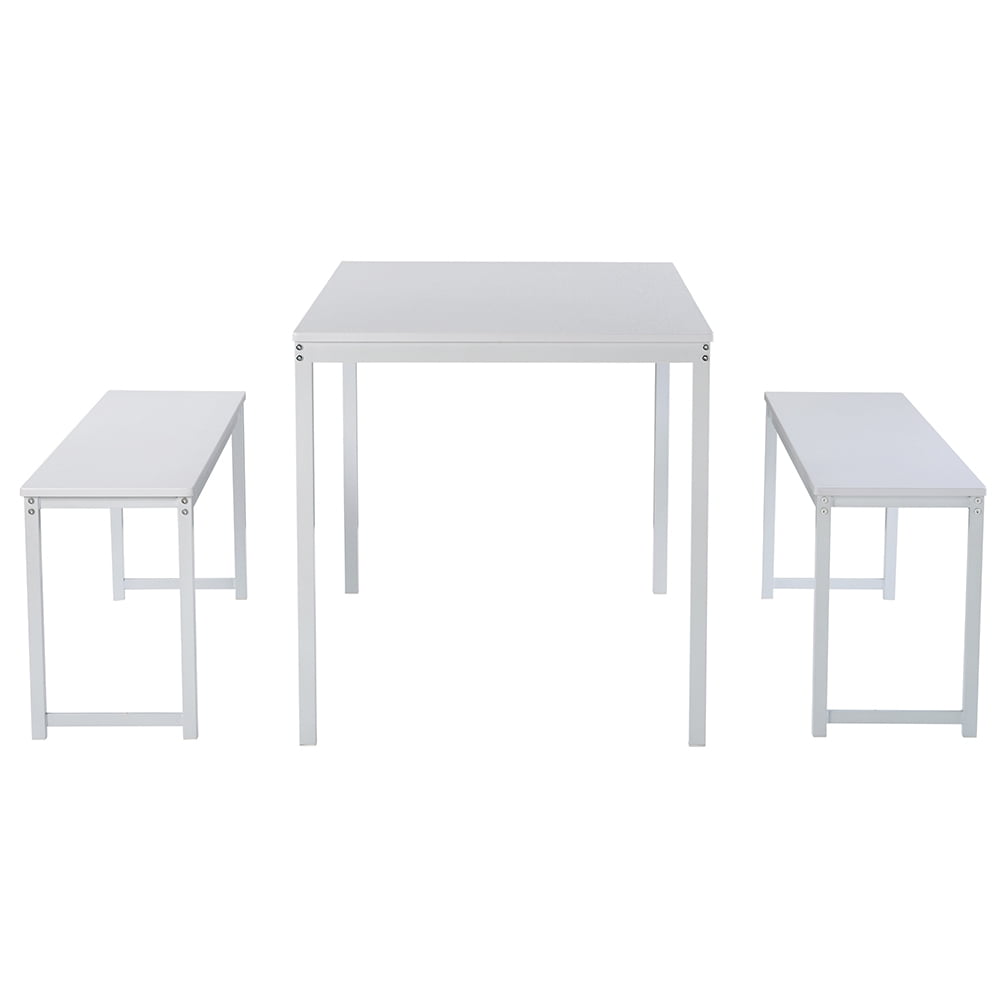 Kepooman 3-Piece Dining Table Set with Two Benches, White