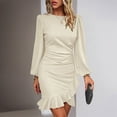 thumbnail image 2 of Women's Sexy Bodycon Midi Dress Long Sleeve Puff Elegant Casual Party Wear Stretchy Comfortable Flattering Figure Hugging Outfit, 2 of 2