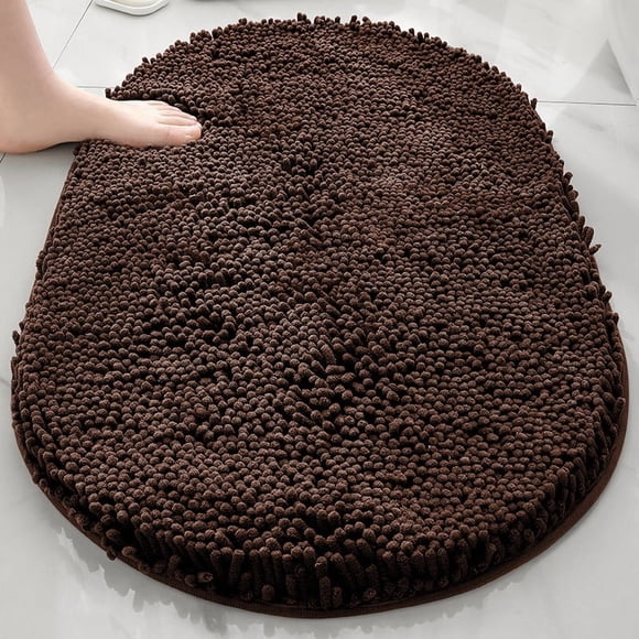 suxuMhao Oval Bathroom Mat, Bath Rugs, 23.62×15.75 Inches 1 Piece, Chenille Shower Rugs, Thick Bathroom Rugs with TPR Backing, Washable Bath Rugs for Bathroom, Rug for Bath Floor, Dark Brown
