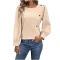 thumbnail image 1 of GigrtiJin Womens Fall Tops Button Decor Pullover Round-Neck Pleated Solid Color Blouses Going out Casual Trendy Shirts, 1 of 3