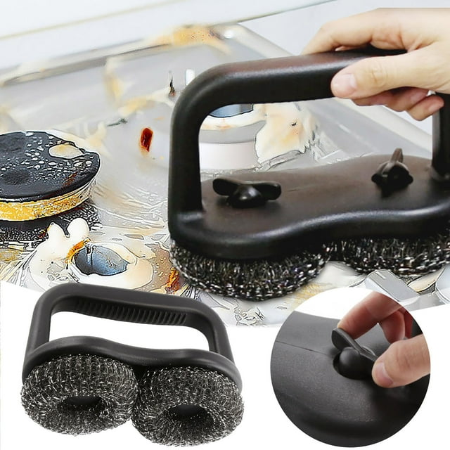 Cleaning Brush for Outdoor Grill – Short-Handle Mesh Scrubber with Heads Scraper Comfortable Grip BBQ Tools for Steam Cleaning