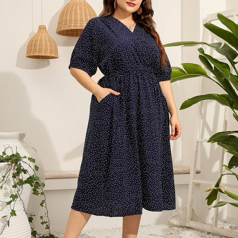 navy blue polka dot dress plus size Blue Navy Polka Dot Button Down Dress