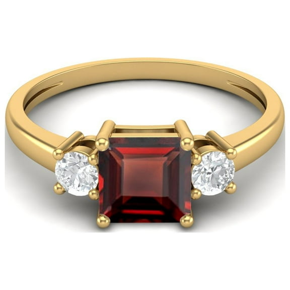 0.95 Ctw Princess cut Square Garnet 925 Sterling Silver Gold Vermeil Trio Stone Dainty Women Valentines Day Gifts Ring