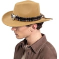 thumbnail image 2 of Sombrero de vaquero deformable unisex, sombrero de vaquera occidental, sombrero de vaquero para el interior del país, sombrero Fedora de ganadero con banda trenzada y calavera de toro, 2 of 7