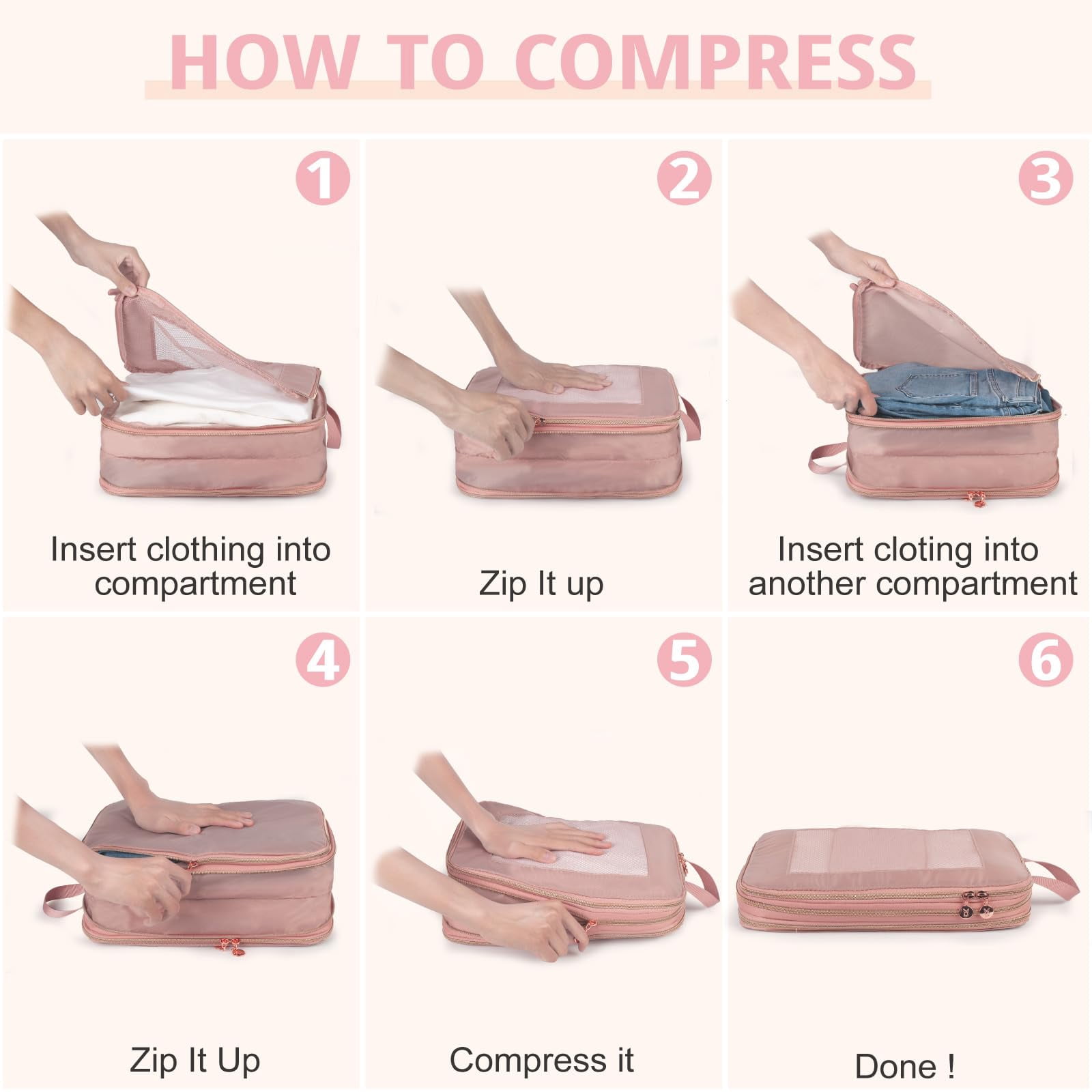 TRIPGEAR 3‑Set Double‑Deck Compression Packing Cubes, Lightweight Travel Luggage Organizer