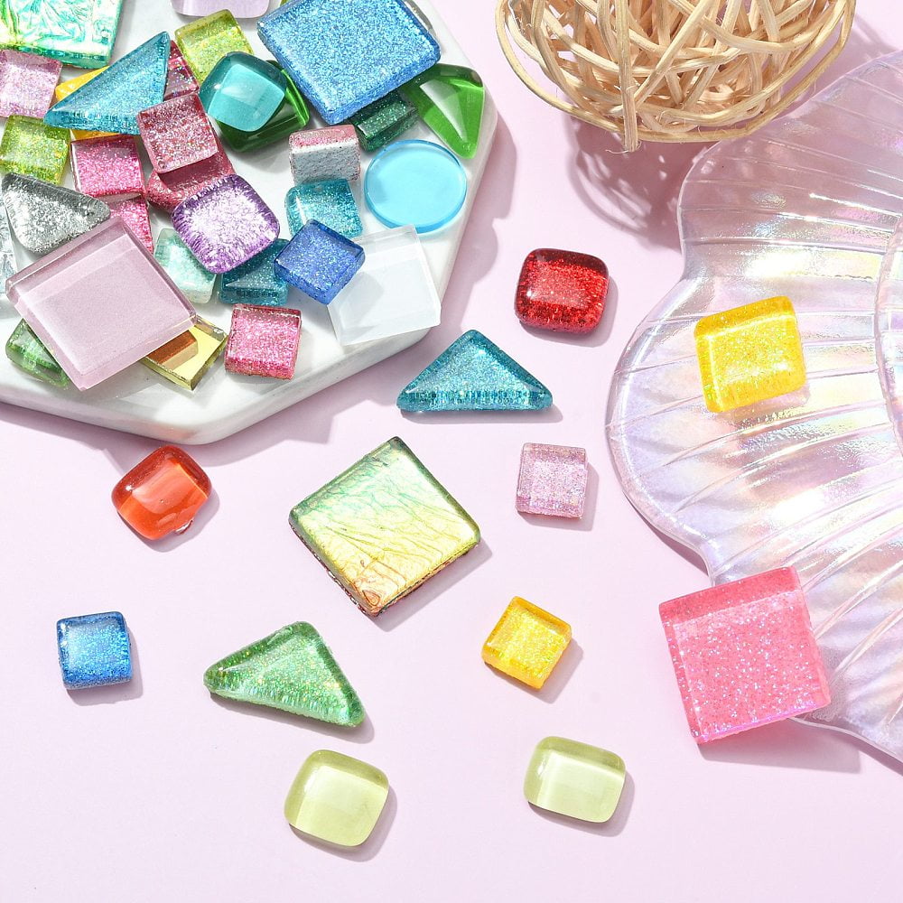 500gs Glass & Porcelain Mosaic Tiles Mixed Shape Mosaic Tiles for DIY Mosaic Art Crafts Picture Frames and More Mixed color 10~64x10~44x4~5.5mm