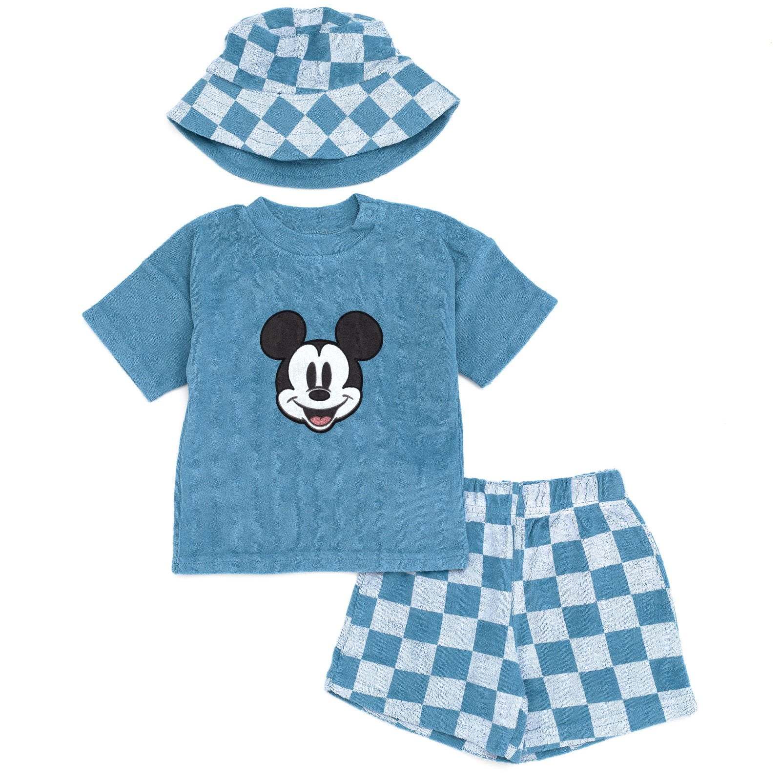 Disney Mickey Mouse Baby Boys' T-Shirt and Shorts Set with Bucket Hat Blue