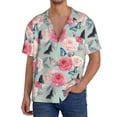thumbnail image 3 of Naloa Roses and Butterflies Men's Loose Fit Cuban Collar Short-Sleeve Shirt with Button-down and Chest Pocket for Everyday Wear Outings - 4X-Large, 3 of 7