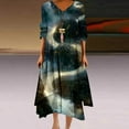 thumbnail image 2 of Busydd Womens Summer Dresses Fashion Floral Print V Neck Maxi Dress Casual 3/4 Lenght Sleeve Sundress Stylish Loose Flowy Irregular Hem Button Beach Dress Plus Size Dress S-5XL, 2 of 5