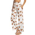 thumbnail image 6 of SCRAWLGOD Squirrel Floral Print White Women’s Palazzo Trousers Pants with Adjustable Tie Knot High Waisted Wide Leg Daily Trousers Comfy Elastic Flowy Slacks with Side Pockets, S, 6 of 7