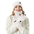 thumbnail image 2 of Glisme Hat Gloves Scarf Set Knitted Hat And Scarf 2 Piece Set Unisex Large Head Suitable For Thickened Winter Snowflake Warm Hat For Cold Weather White, 2 of 4