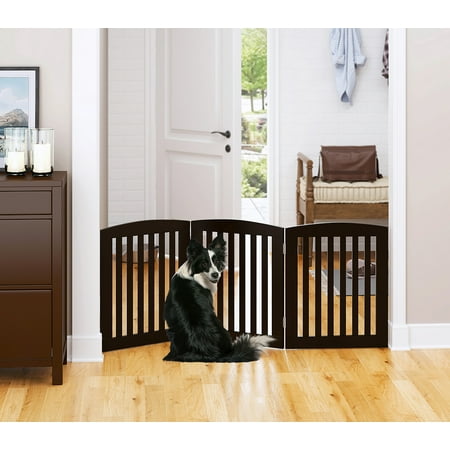 PAWLAND Wooden Freestanding Foldable Pet Gate for Dogs, 24 inch 3 Panel Step Over Fence, Dog Gate for The House, Doorway, Stairs, Extra Wide, ï¼Espresso)