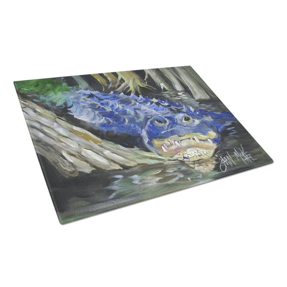 Carolines Treasures Blue Alligator Glass Cutting Board Large 12H x 16W multicolor