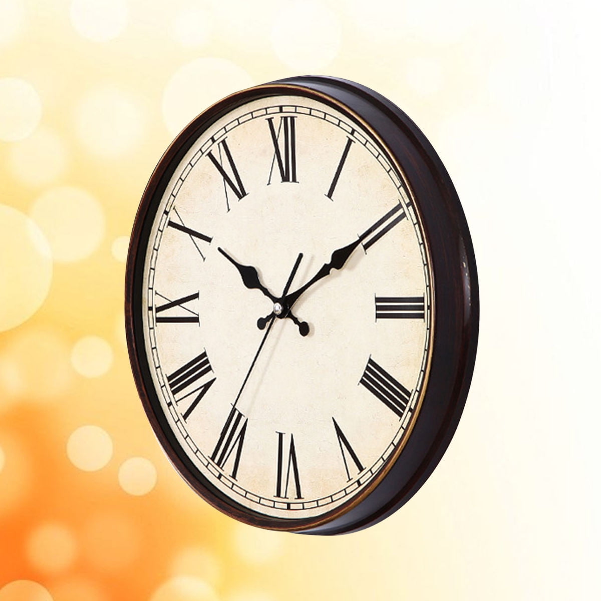 Masteelf Vintage Dial Clock European Round Roman Numeral Silent Clock 3D Large Decorative Wall Clock for Living Room Bedroom Kitchen