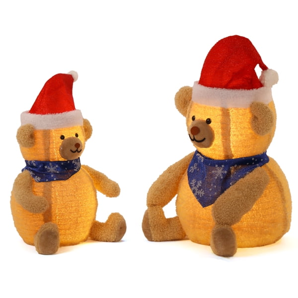 2-Pack Lighted Plush Bear Christmas Decorations, 60 Warm White LEDs, Pull-Up Design for Indoor, Outdoor, Home, Yard Use