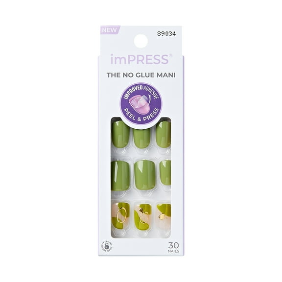 KISS imPRESS  Press on Nails, Before Sunrise, Green, Short Squoval, 30 Count