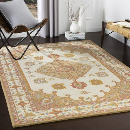 Astoria Grand Moon Hand Tufted Wool White Mustard Area Rug