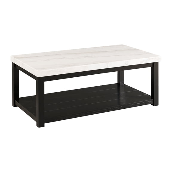 White Marble Coffee Table with Casters - Rectangular Living Room Table