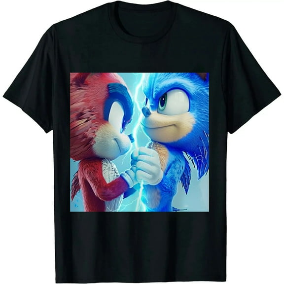 Qinduosi Unisex Shirts Printing Cute T-Shirts Double Sided Cartoon Cute T-Shirt Crew Neck Black